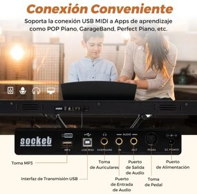 Piano digital de 88 teclas tamanho real com teclas semi-contrapesadas, altifalantes duplos, modo de teclado duplo e 3 pedais, suporte ajustável para p