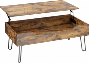 HOMCOM Mesa de Centro com Tampo Elevatório e Compartimento Oculto Pés de Aço 95x50x40 cm Castanho Rústico | Aosom Portugal