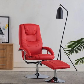 Cadeira reclinável c/ apoio pés couro artificial vermelho
