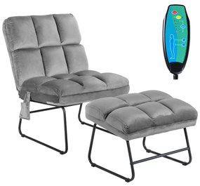 Cadeira de Massagem Eléctrica com Sofá Otomano de Veludo com Controlo Remoto 5 Modos de Vibração 4 Motores de Massagem de Toque Cinzento