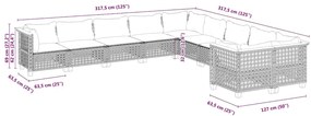 10 pcs conjunto de sofás p/ jardim com almofadões vime PE bege
