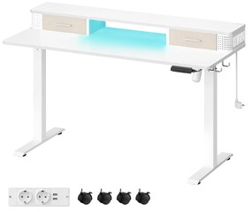 Secretária eléctrica com Luz LED e regulável em altura 60 x 140 x (72-120) cm Branca