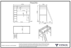 Cama alta de Criança PINO 90 x 200 cm + estrado + escada Branca