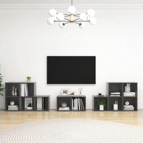 vidaXL 8 pcs conjunto móveis de TV derivados madeira cinza brilhante