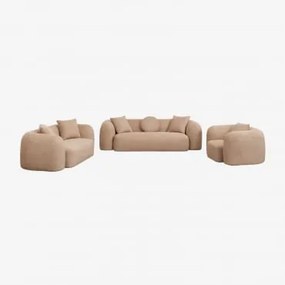Conjunto De Sala Com Sofá Modular De 3 Lugares, Sofá De 2 Lugares E Poltrona Em Chenille Coco Tecido De Chenille Espesso Castanho Latte - Sklum
