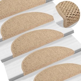 vidaXL Tapetes escada adesivos aspeto sisal 15 pcs 56x17x3cm cor areia