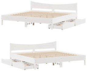 Estrutura de cama c/ gavetas 200x200 cm pinho maciço branco