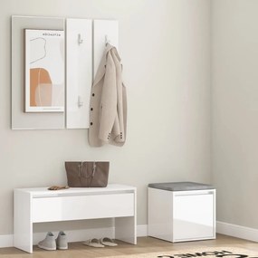 vidaXL Conj. móveis de corredor derivados de madeira branco brilhante