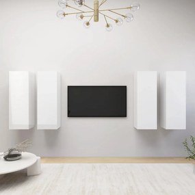 Móveis de TV 4 pcs 30,5x30x90 cm contraplacado branco brilhante