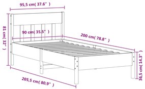 Estrutura de cama com cabeceira 90x200 cm pinho maciço branco