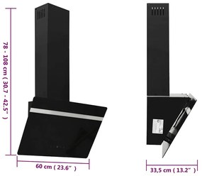 Exaustor de parede 60 cm aço e vidro temperado preto