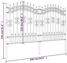 Cerca jardim c/ topo em lanças 165 cm aço revestido a pó preto