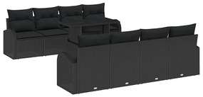 Sofá de Jardim 9 Peças com Almofadas Rattan Poliéster Preto -