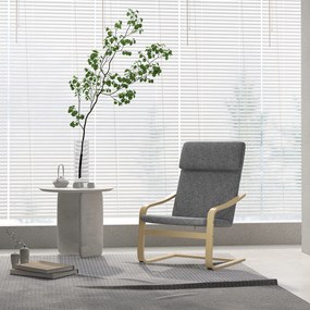 Poltrona de sala, poltrona de quarto com braços curvos, almofada, tecido com aspeto de linho, 65 x 79 x 98 cm, cinzento