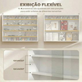 Vitrine de Parede com Prateleiras Ajustáveis e 2 Portas Corredeiras de Vidro para Coleções 80x9,5x60 cm Branco