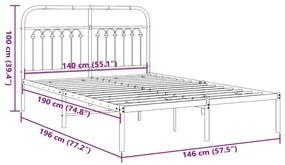 Estrutura de cama com cabeceira 140x190 cm metal branco