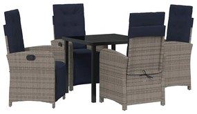 Conjunto de Jantar de 5 Peças pra Jardim em Rattan Sintético Cinza