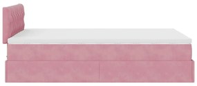 Estrutura de cama otomana com colchão 120x200 cm veludo rosa
