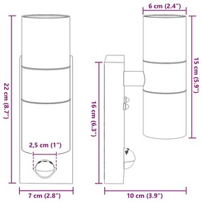 Luzes de Parede com Sensor 2 pcs Preto Aço Inoxidável IP44