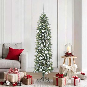 vidaXL Árvore Slim de Natal Artificial Verde e Branco 180 cm