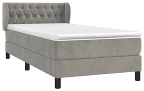 Cama com molas/colchão 90x200 cm veludo cinza-claro