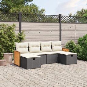 6 pcs conjunto sofás de jardim c/ almofadões vime PE preto