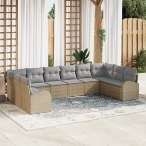 Conjunto de Sofás de Jardim vidaXL 10 Peças com Almofadas Bege Rattan