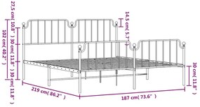 Estrutura de cama com cabeceira e pés 183x213 cm metal preto
