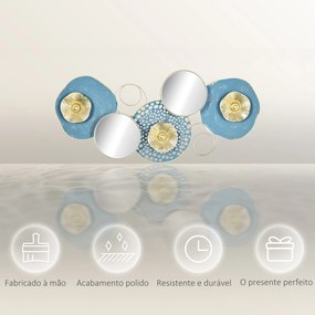 HOMCOM Decoração de Parede de Metal Espelho de Folhas de Flores 3D Arte de Parede Suspensa para Sala de Estar Dormitório Escritório 65x29cm Multicor