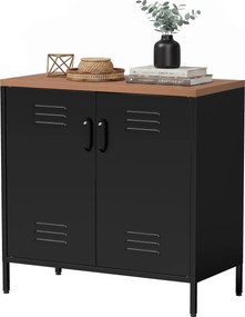 Aparador metálico para sala 80 x 40 x 80 cm, móvel de arrumação industrial com 2 portas e prateleira ajustável, preto