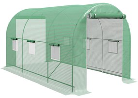 Outsunny Estufa tipo Túnel 400x200x205 cm Estufa de Jardim com Porta Enrolável e 6 Janelas Cobertura de PE 140 g/m² Verde