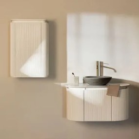 Conjunto De Móvel De Casa De Banho Suspenso Em Madeira Carsone Branco & Branco & Cimento Cinzento Redondo Ø40 Cm Tarsis & Sem Espelho - Sklum