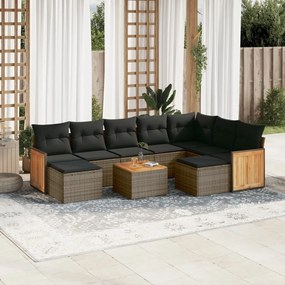 10 pcs conjunto sofás de jardim c/ almofadões vime PE cinzento