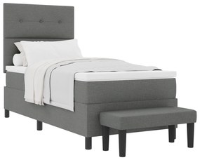 Cama Box Spring com Colchão e Banco Cinza Escuro 80x200 cm Tecido