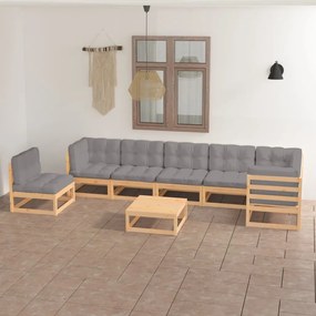 8 pcs conjunto lounge de jardim c/ almofadões pinho maciço