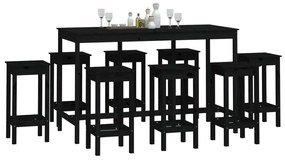 9 pcs conjunto de bar pinho maciço preto