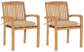 vidaXL Cadeiras de jardim c/ almofadões beges 2 pcs teca maciça