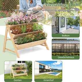 Floreira para vaos de jardim com 3 níveis, prateleira, 2 ganchos para pendurar e 3 forros para estufa 117 x 74 x 80 cm Natural