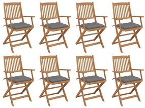 vidaXL Cadeiras de exterior dobráveis c/ almofadões 8pcs acácia maciça