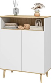 Móvel de arrumação tipo aparador escandinavo com 2 portas e prateleira interior 80 x 38  x 102  cm, branco  com acabamento em imitação de madeira