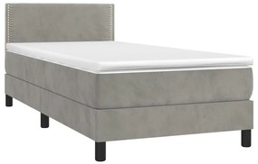 Cama box spring c/ colchão/LED 90x200 cm veludo cinzento-claro