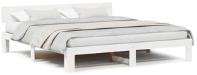 Estrado de Cama com Cabeceira Branca 180x200 cm Madeira de Pinho Sólid