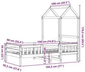 Estrutura de cama com telhado 90x190 cm pinho maciço branco