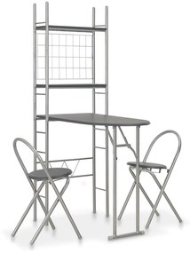 vidaXL 3 pcs conjunto jantar dobrável com prateleira MDF e aço preto