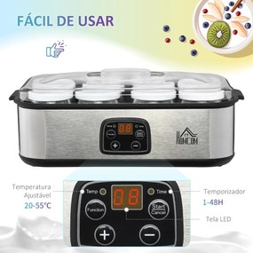 Iogurteira 30W Volume 1,44L com 8 Frascos de Cristal de 180ml Termostato Ajustável Temporizador de 1-48 Horas e Desligado Automático 36x18,8x14cm Prat