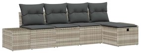 Conjunto de Sofá de Jardim de 5 Peças com Almofadas Cinza Claro Rattan