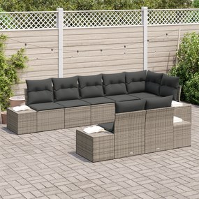 Conjunto de Sofá de Jardim de 8 Peças com Almofadas Cinzas em Rattan S