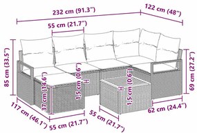 Conjunto de Sofá de Jardim 7 Peças com Almofadas Bege de Polirattan e