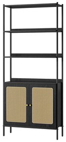 Estante alta de 6 prateleiras com portas em estilo boho | VASAGLE | 76.4 x 30 x 174.7 cm | LLS124B56.