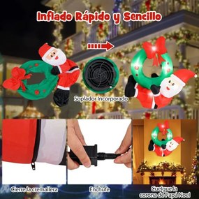 Grinalda de Natal insuflável iluminada por LED de 120 cm e grinalda com fita vermelha e 5 luzes LED Decoração de férias no interior e exterior